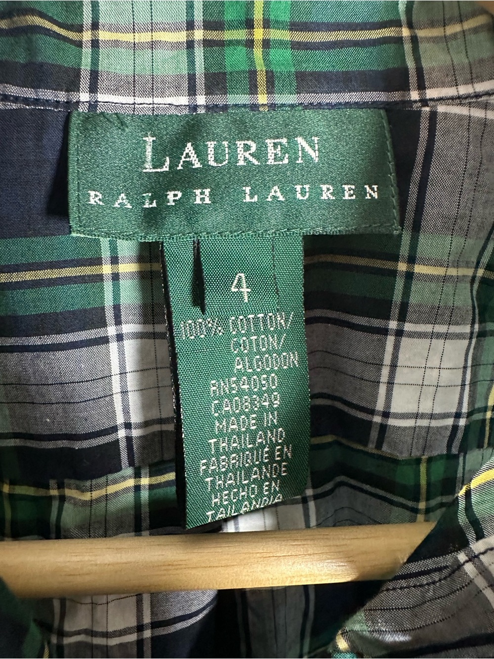 Lauren Ralph Lauren Plaid Button Down Shirt Women's Size 4 Green Tartan Cotton - Picture 5 of 6